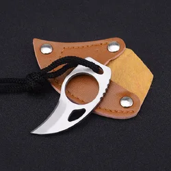 MC Pocket Karambit with Leather Sheath Cutter Mini Portable Claw Knife Tool Outdoor Camp Gadget Opener Open Survive Box Package