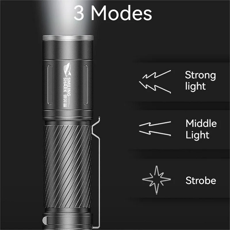 Mini LED Flashlight 1pcs Smiling Shark SD7115 Portable Rechargeable Waterproof Flash Light for Camping Hiking Outdoors