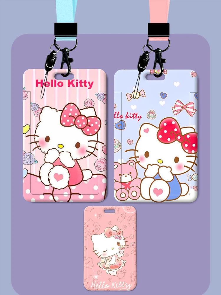 

Hello Kitty Card Holder Sanrio Kawaii Sliding Keychain Student Meal Card Bus Card Holder Lady Id Card Credit Card Holder Lanyard