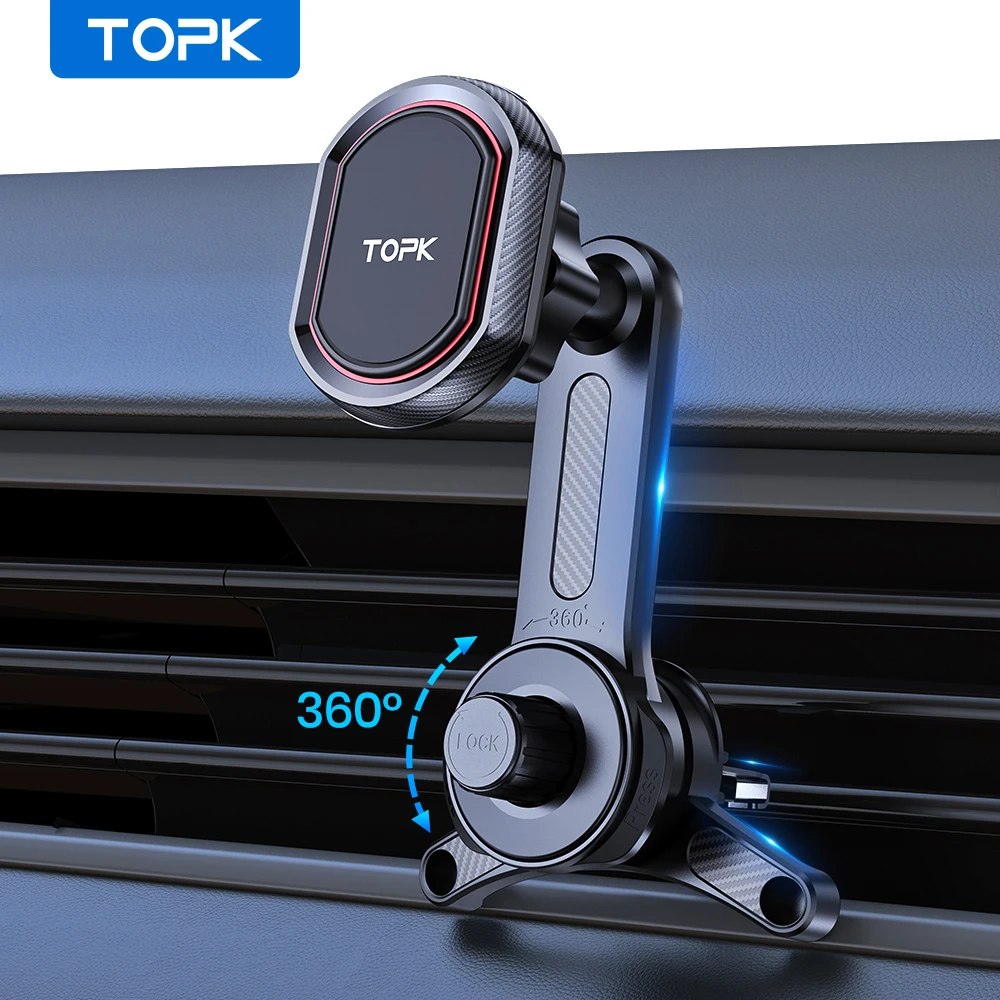 Magnetic Car Phone Mount,3-Point Support 360° Extended Arm Extendable Metal Hook