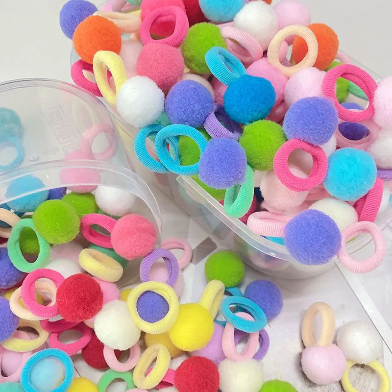 20Pcs 어린이 탄성 헤어 밴드 소녀 플러시 볼 고무 헤어 밴드 어린이를위한 스위트 스크런치 헤어 타이  헤어 액세서리