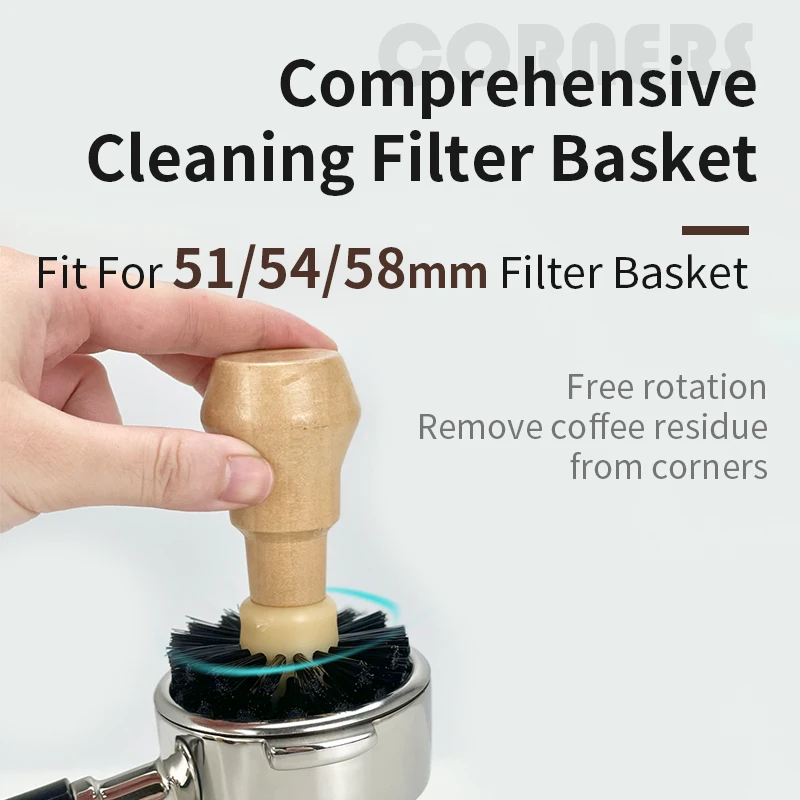 Coffee Cleaning Brush Espresso Portafilter Cleaning Brush For 51mm 54mm 58mm Wooden Handle Professional Barista Cleaning Tools