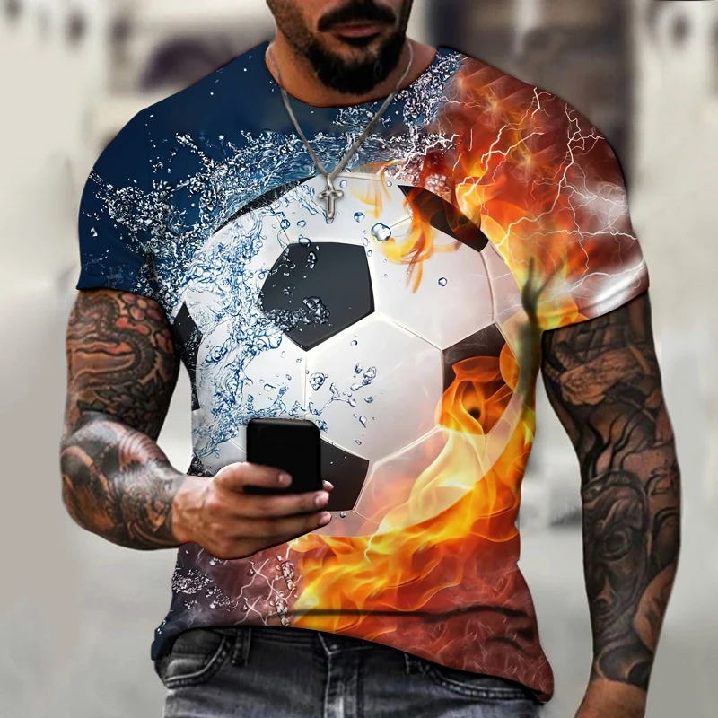 여름 축구 축구 3D 프린트 티셔츠, 남성용 반팔 티셔츠, 오버사이즈 힙합 하라주쿠 키즈 상의, 패션 스트리트웨어 티 