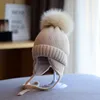 Big Furry Fox Fur Ball children's Ear Protection Hat Girls Winter Thick Warm Plush Knit Hat Anti Cold Hat Gorros Invierno 4m807