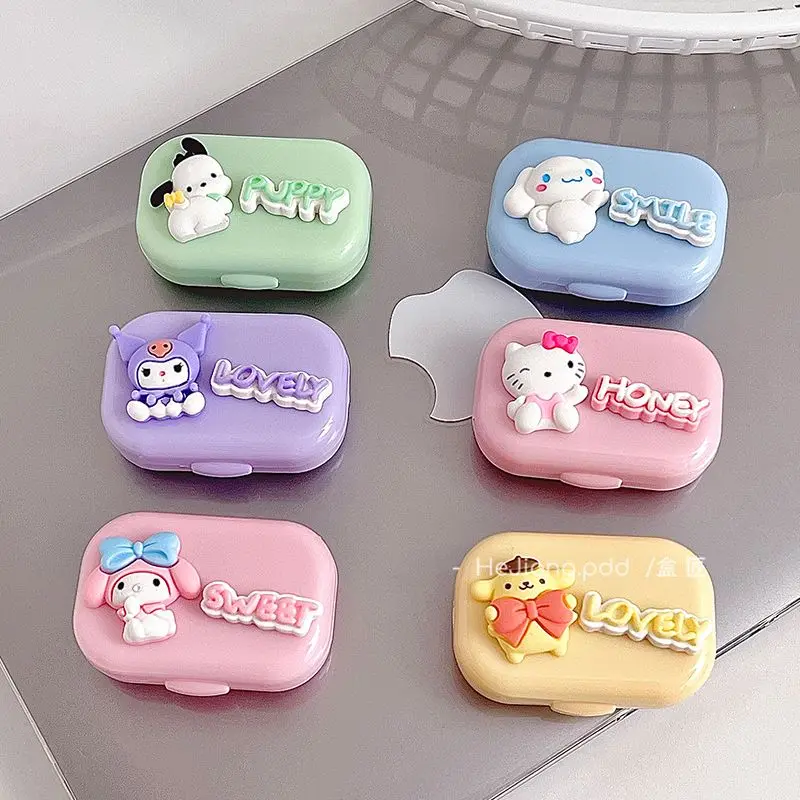 

New Sanrio Anime Hello Kitty Cinnamoroll Pachacco My Melody Contact Lens Case Cute Cartoon Small Poop Contact Lens Case Gift