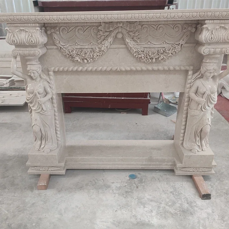 Description Picture 4 of itemMarble Fireplace SetModern Luxury Indoor Beige Marble Stone Fireplace Frame Mantel Surround For Home Decor