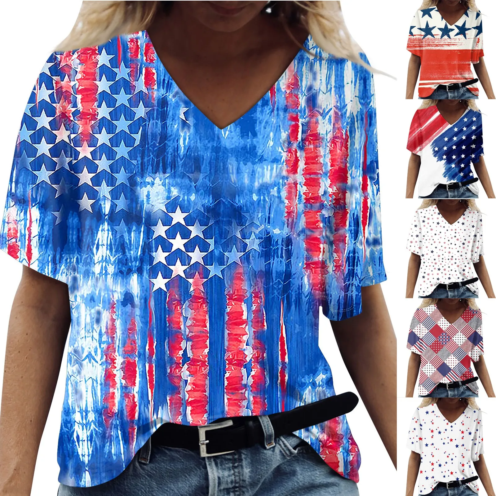 

Women's Printed V-neck Short-sleeved T-shirt Fashion Youthful Versatile Daily Blouse High Quality Elegant Shirt 한국인 후기 많은 옷