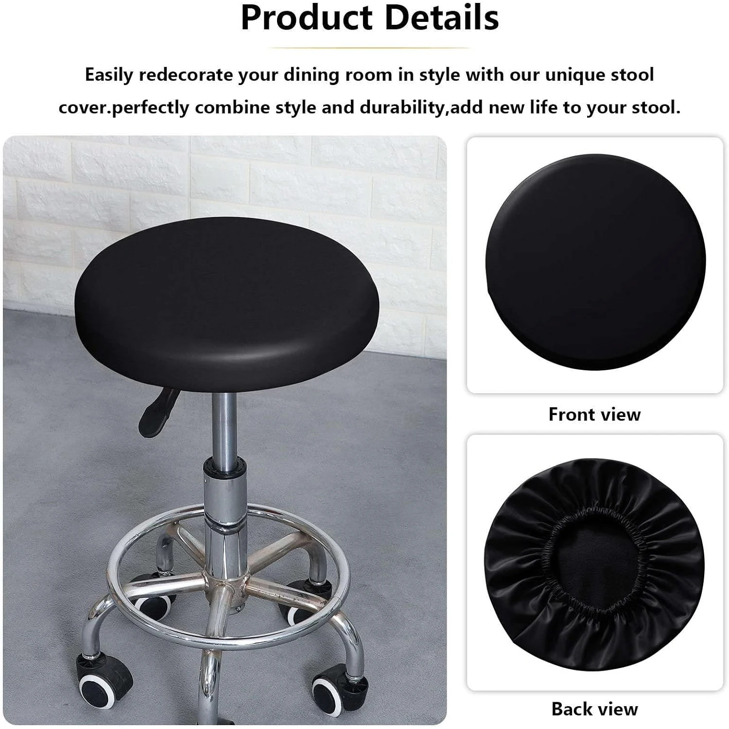 Waterproof Round Stool Cover,PU Leather Bar Stool Cover Stretch Bar Chair Covers Non Slip Easy to Clean Bar Stool Cushions Cover