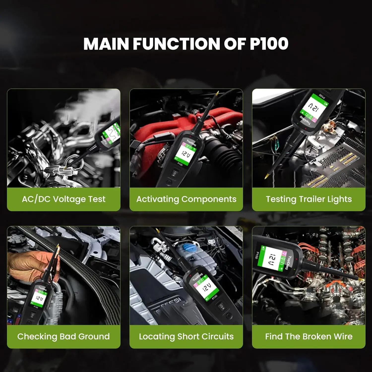Topdiag P100 전원 회로 프로브 키트, 전기 테스터 도구, 전압 테스터, 12 V, 24V, 과부하, 짧은 자동차 프로브 펜 진단 도구