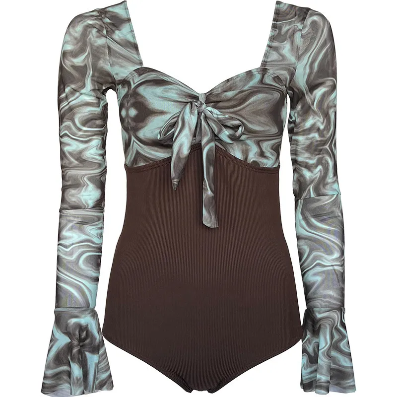 

Women's One-Piece Swimsuit Conservatively Thin Cover Belly Long Sleeve Triangle Sexy Hot Spring Swimsuit