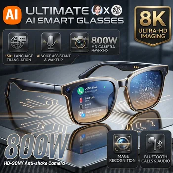 Occhiali Smart AI 2026 per Uomo Donna con Fotocamera 8MP 4K HD, Traduzione in oltre 150 Lingue, Funzione AI Wake-up, Audio Bluetooth e Funzione Occhiali da Sole