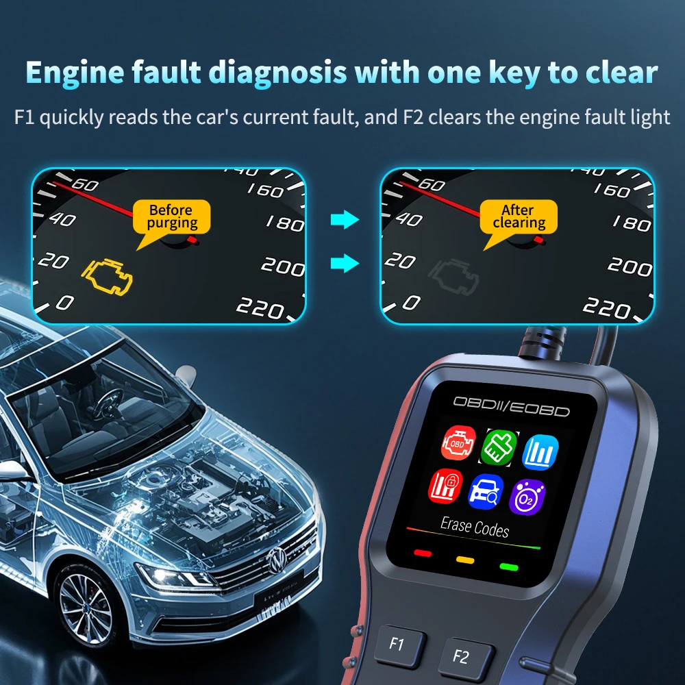 DTC Lookup 12 languages K1 Car Diagnostic Tool With Read Codes Erase Codes Color screen display Data Stream O2 Sensor Test