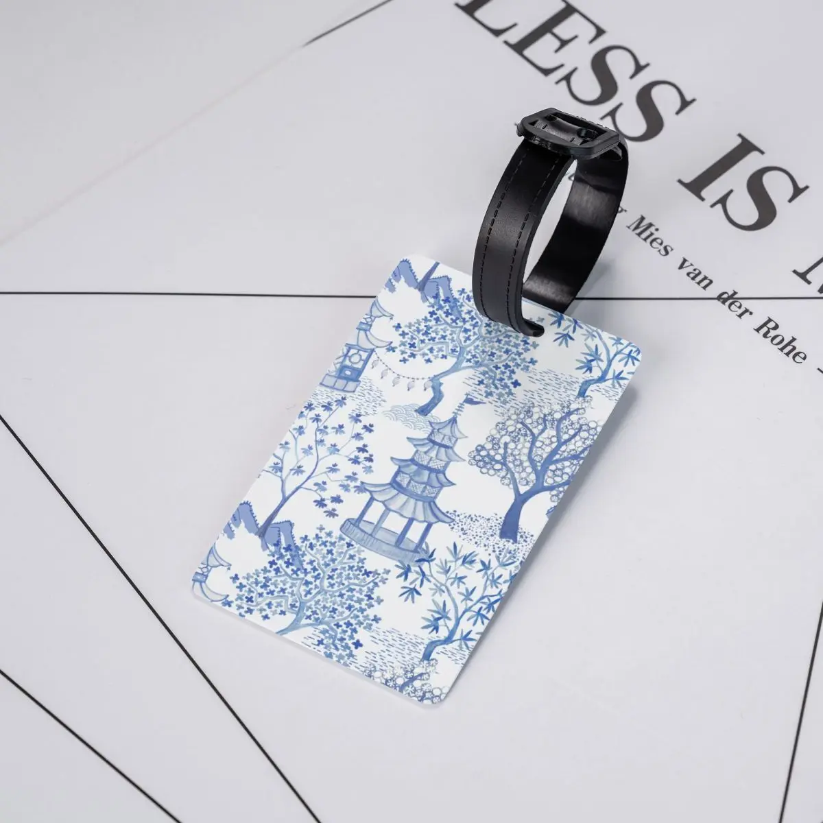 Custom Pagoda Forest Luggage Tag Custom Blue Delft Vintage Chinoiserie Baggage Tags Privacy Cover ID Label