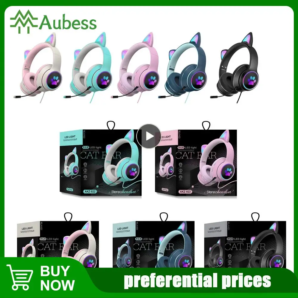 Cat Ear Gaming Headphone Led Light Girl Gamer Cuffie Cablate Gioco Stereo Cat Auricolare Pc Auricolare Con Microfono Per Tablet Ps5 Fifa