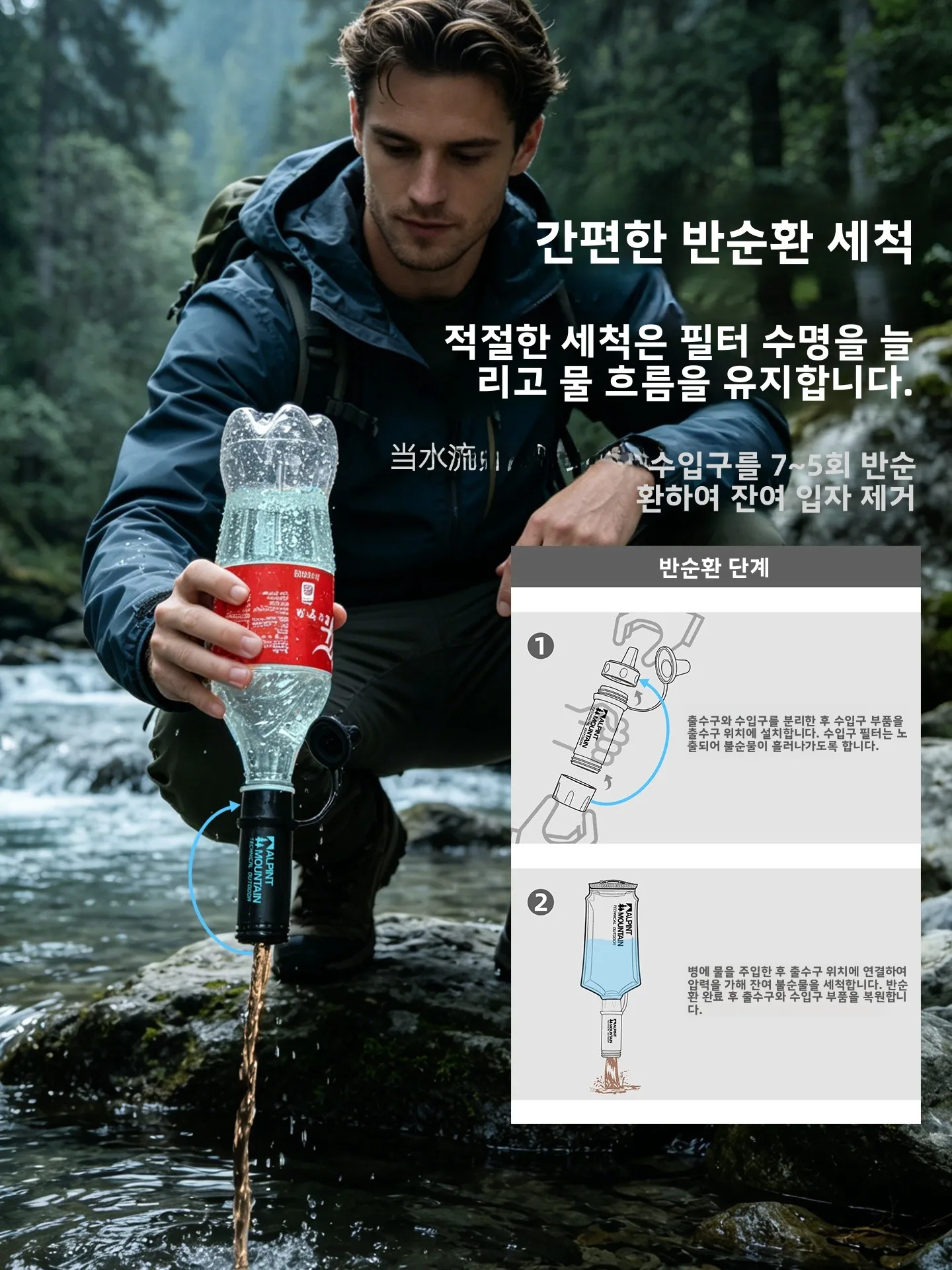 휴대용 엘몬트 스트로 초미세여과 정수기 야외 캠핑 직접 음용수 필터 비상 캠핑 장비