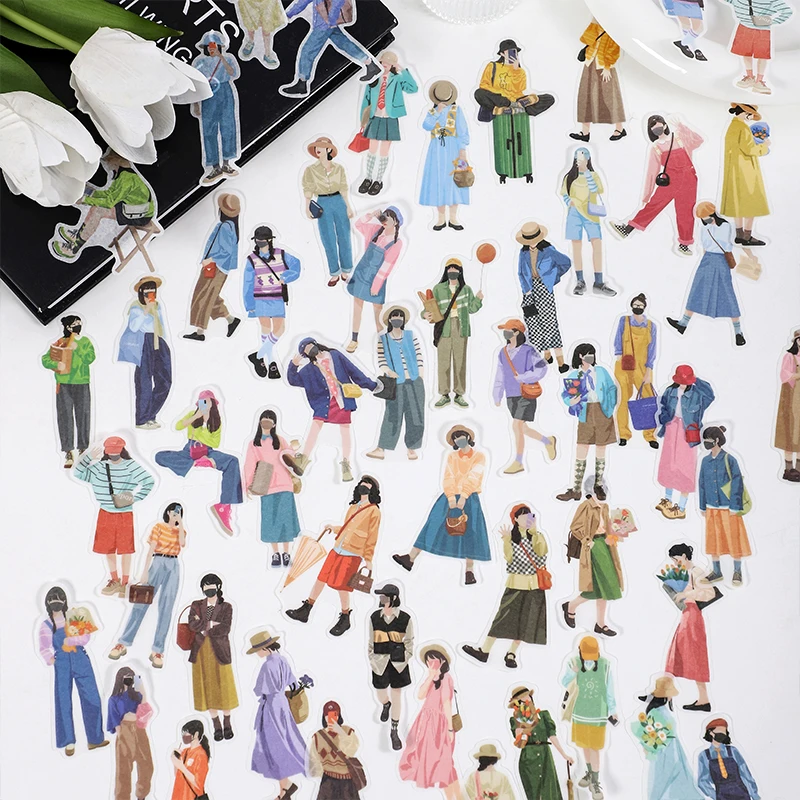 

40Pcs/Bag Korean Fashion Girl Stickers Personalized Notebooks Collage Material Aesthetic Diary Planner Art Stationery Supplies