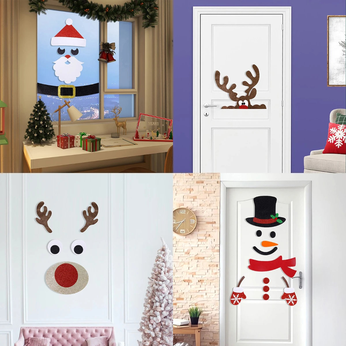 

1set Christmas Window Stickers Merry Xmas Decoration For Santa Claus Snowman Door Wall Sticker Happy New Year 2024