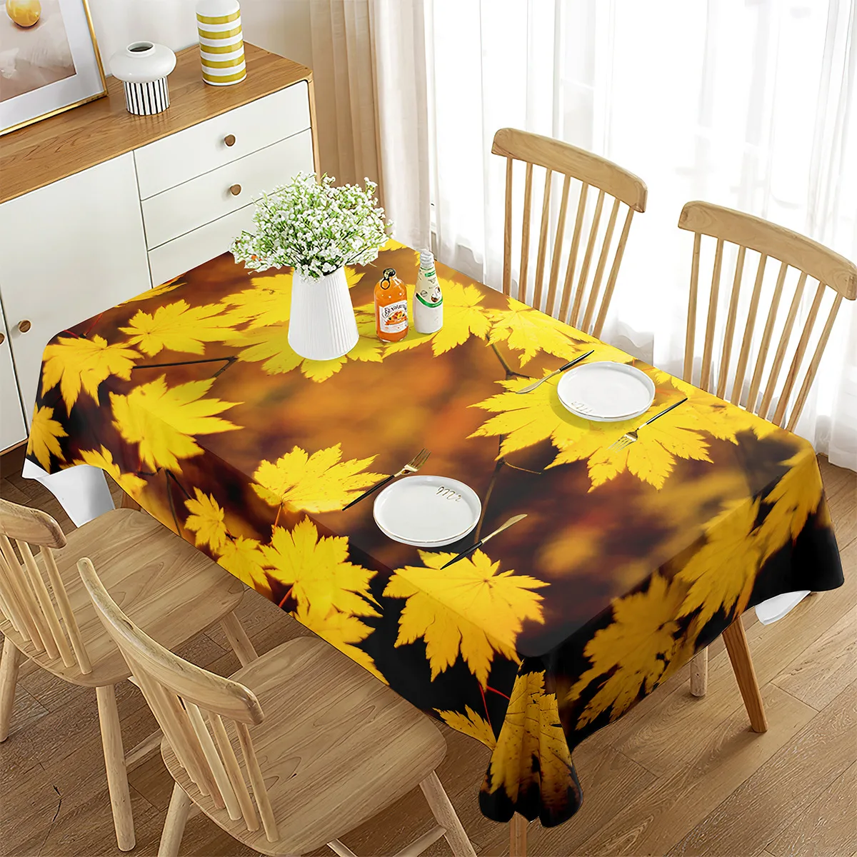 Kitchen Rectangular Waterproof Table Cloth Maple Leaf/green Leaf Coffee Table Decoration Wedding