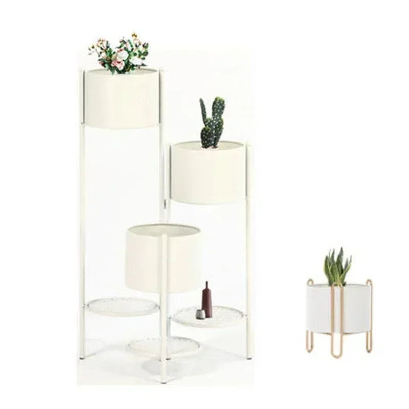 Indoor Plants 3 Tier 3 Potted Metal Plant Stand,White Black Gold Pink Flower Pot Holder,Floor Standing Removable Flower Shelf