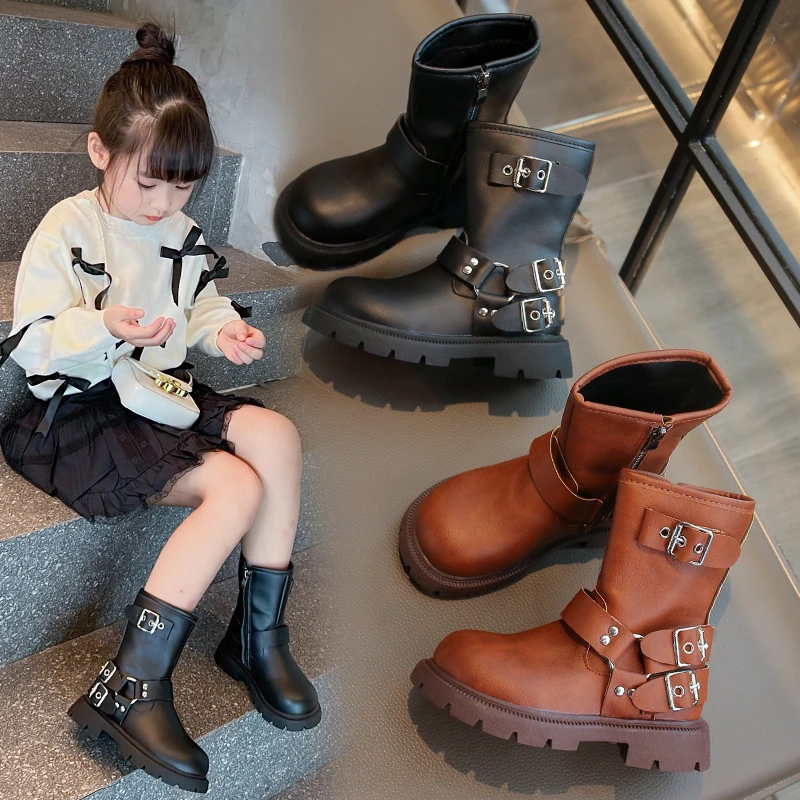 Girls Mid Calf Boots Autumn Breathable Soft Sole School Shoes