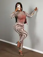 Sexy Sheer Mesh Zebra Print Bodycon Long Sleeve 2 Piece Set for Street Style Festivals Parties - Image 6