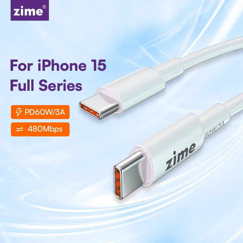  Линия быстрого зарядного устройства Zime 60W USB C - C для Macbook iPad Xiaomi USB - C для iPhone 15 Pro Max Type C 