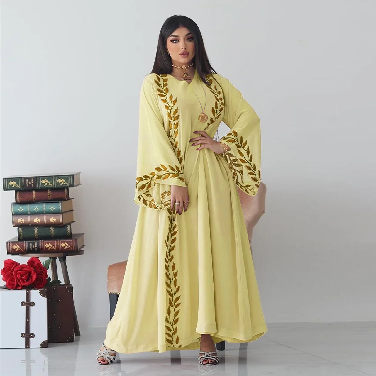 Morocco Abaya with Matching Hijab Set Chiffon Embroidery Muslim Party Long Dress Abayas for Women Dubai Luxury Kaftan Islam Robe