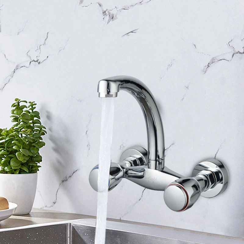 Brass  Wall-mounted Dual Handle Tap Ceramic Cartridge Hot and Cold Water Faucet Kitchen Restaurant Mixer Home Hardware Houseware