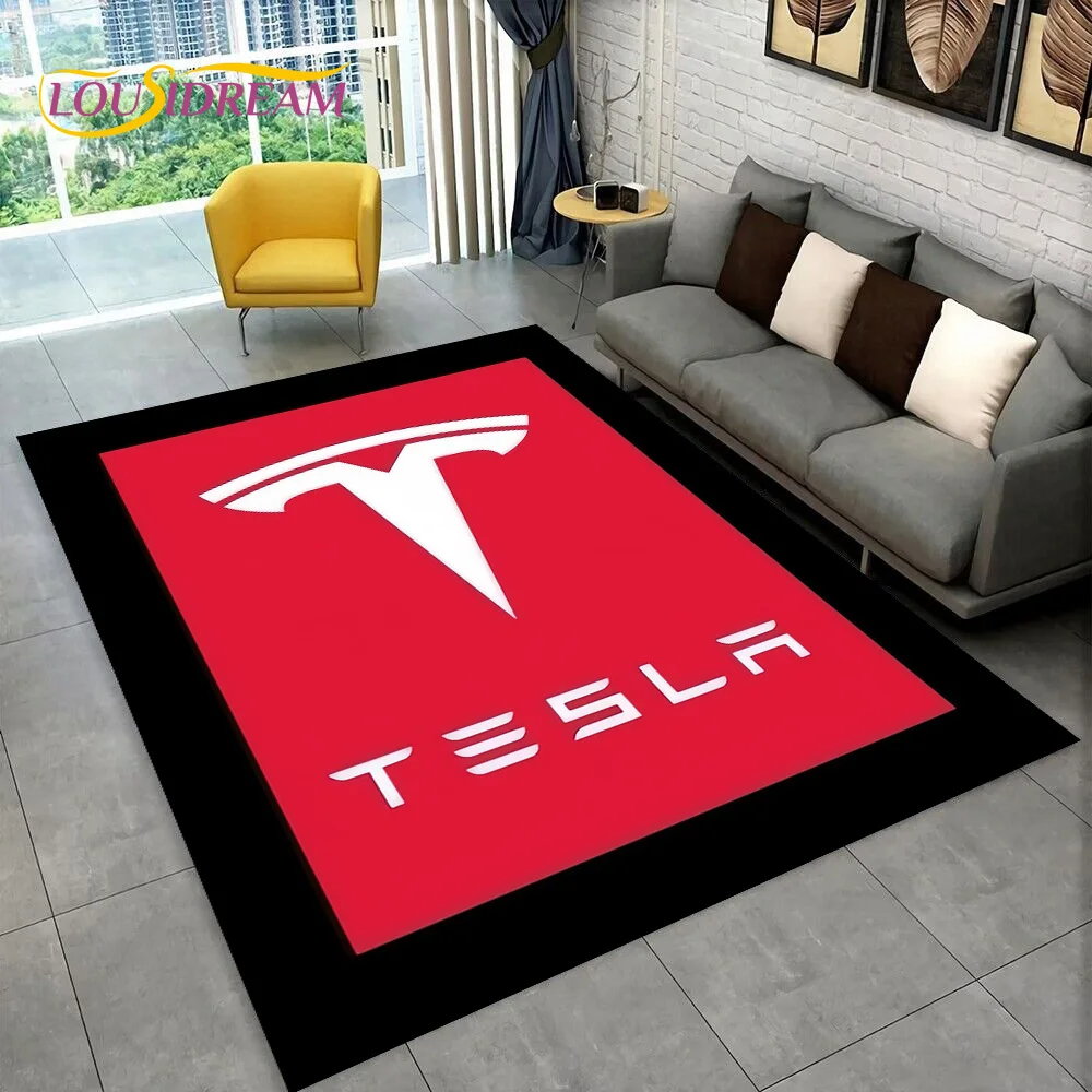 

HD Tesla Car Logo Printing Carpet Rug for Home Living Room Bedroom Sofa Doormat Decor,kids Play Area Rug Non-slip Floor Mat Gift