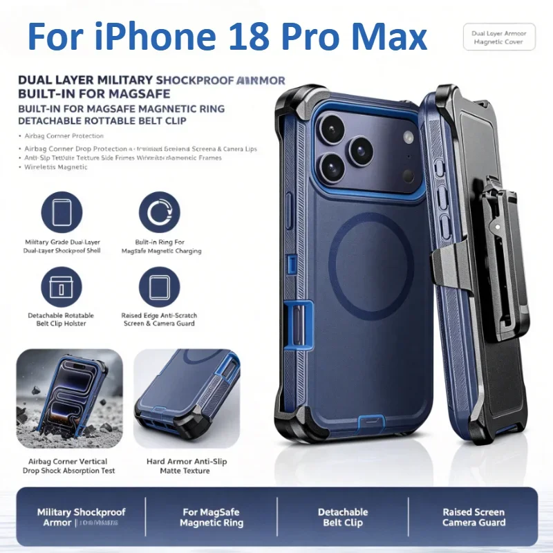 Heavy Duty Magnetic Rugged Armor Case - Shockproof Protective Cover Compatible with MagSafe Charging