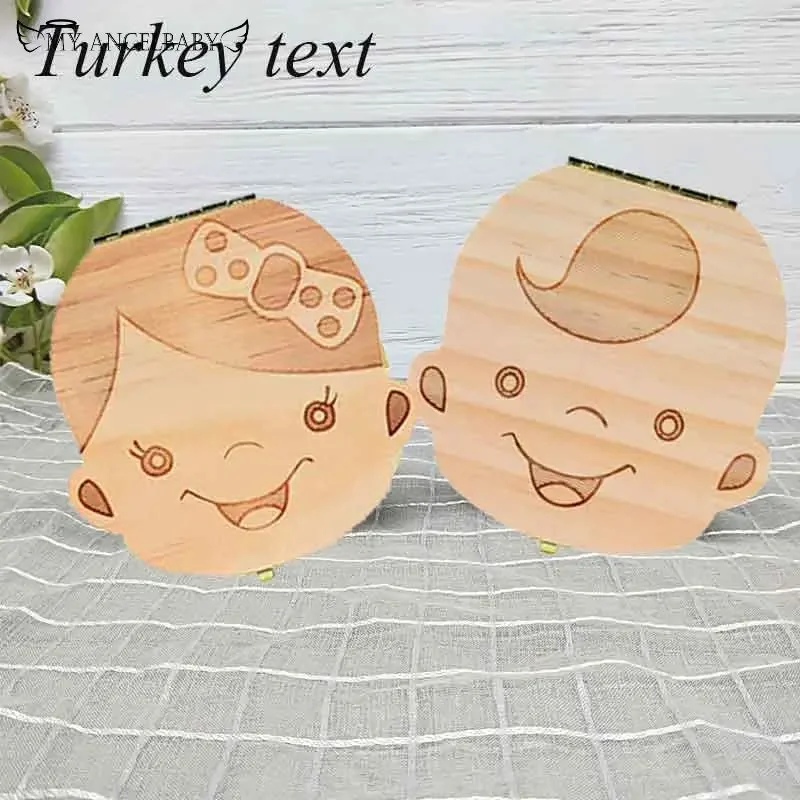 

Turkey/ English/Dutch Baby Tooth Box Wooden Milk Teeth Organizer Storage Boys Girls Save Souvenir Case Gift Tooth Organizer