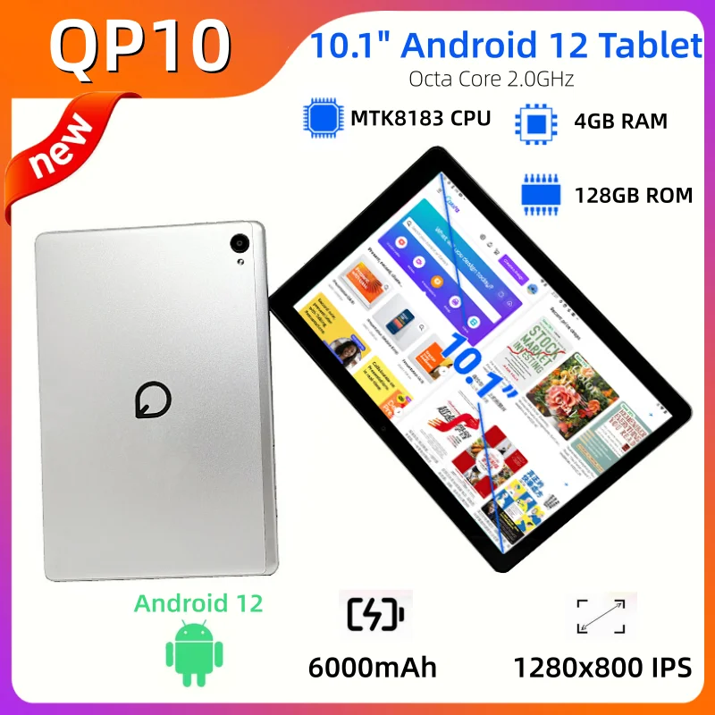 Type-C 10.1인치 태블릿 안드로이드 12 MTK8183 옥타 코어 CPU 4GB RAM 128GB ROM 6000mAh 배터리 블루투스 5.0 GPS 8.0MP+13.0MP ?