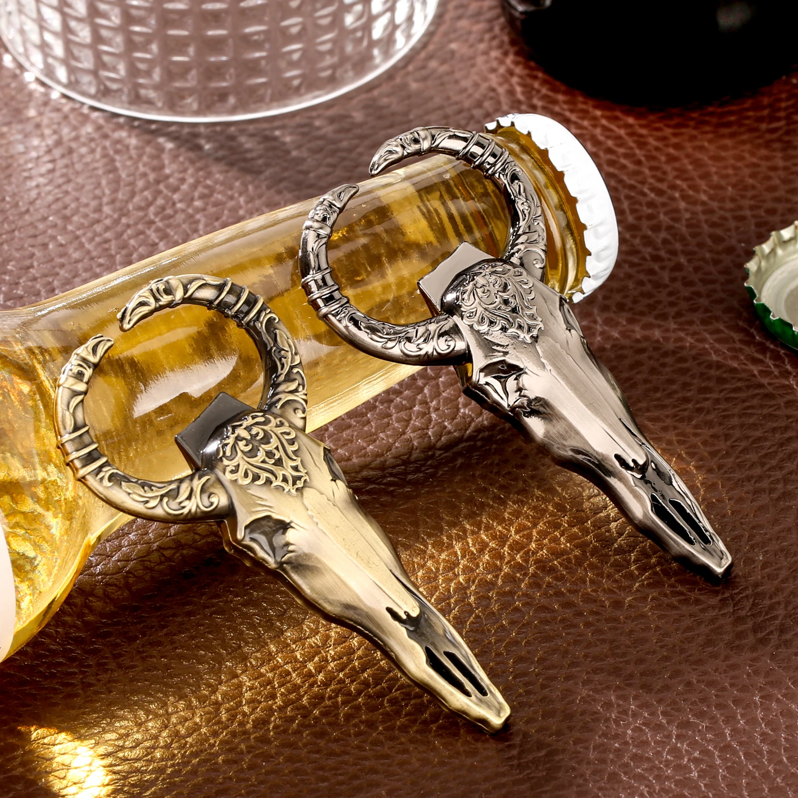 LKKCHER Cow Skull Gift Set Opener Bull Horns Beer Bottle Corkscrew