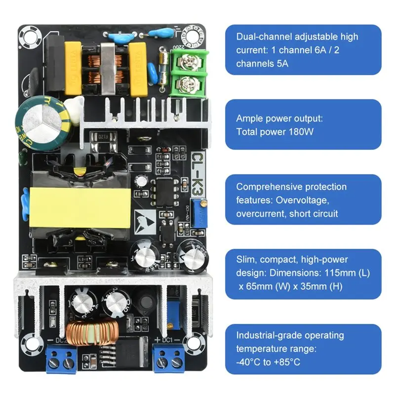 B50B-고전력 24V 12V 5V 스위칭 전원 공급 장치 보드 180W 이중 출력 가변 주파수(50HZ/60HZ) 모듈