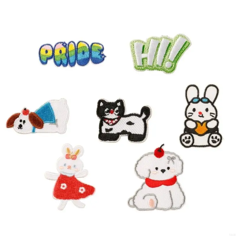 7 PCs Hunde auf/Eisen auf Flecken Cartoon -Katzen bestickte Flecken Kaninchen Nähflecken für Rucksäcke Dekorationen Y08E – Detail 8