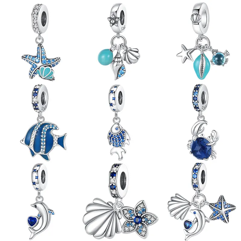 

Fit Pandora 925 Original Bracelet Luminous Shell Starfish Ocean Series Silver Charms Beads For DIY Christmas Jewelry Gift Making