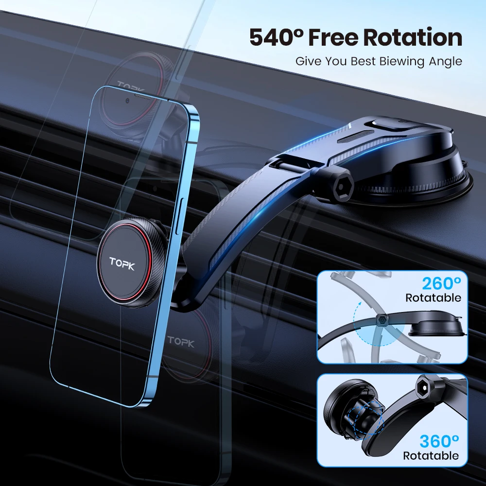 Magnetic Car Phone Holder for Dashboard, Upgraded Ultra Strong N52 Magnet Adjust