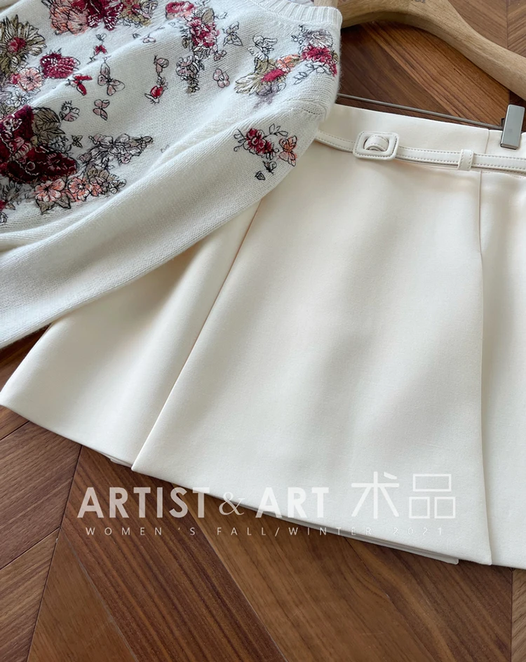 leather skirt 【Provide label】2022 Spring Summer Women Fashion Designer Sashes Rice White High Waist A-Line High Quality Skirts skater skirt