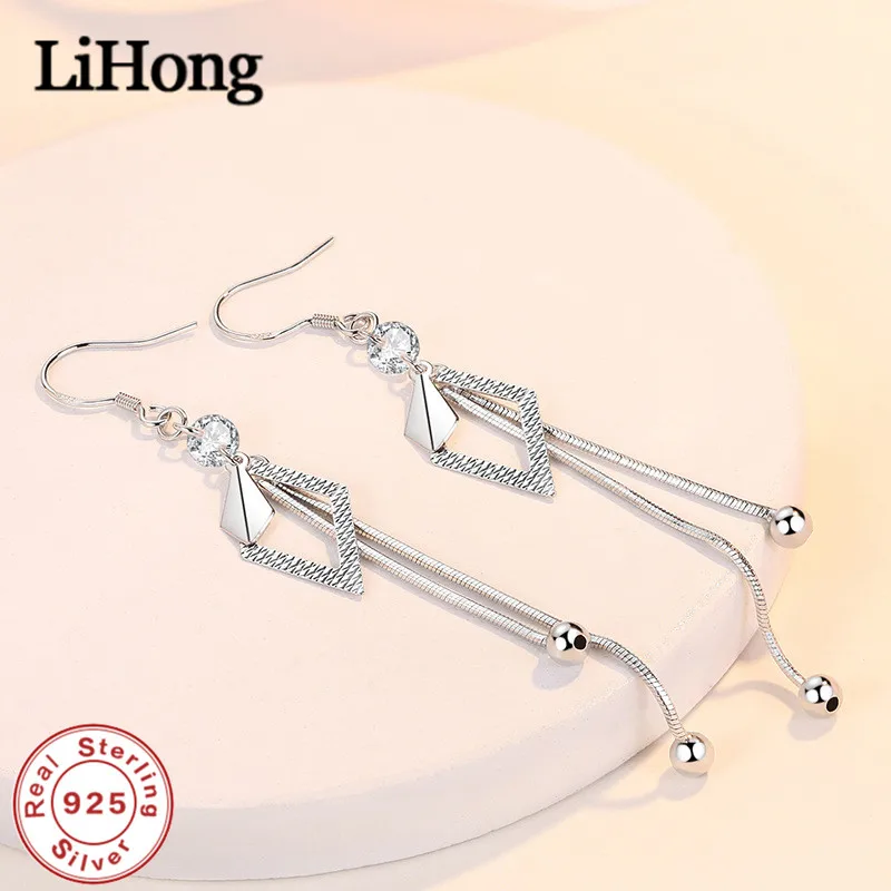 Boucles d'oreilles longues en argent Sterling 925 et Zircon en forme de diamant pour femmes, bijoux à la mode, cadeaux