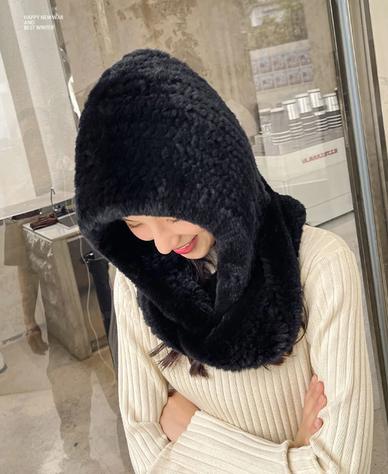 Women Girl Winter Fur Scarf Real Rex Rabbit Fur Ruffled Warm Neckerchief  Rose