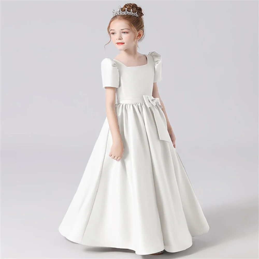 

Flower Girl Dress For Birthday Party Pageant Soft Satin Concert Junior Bridesmaid First Communion Ball Customize Gown
