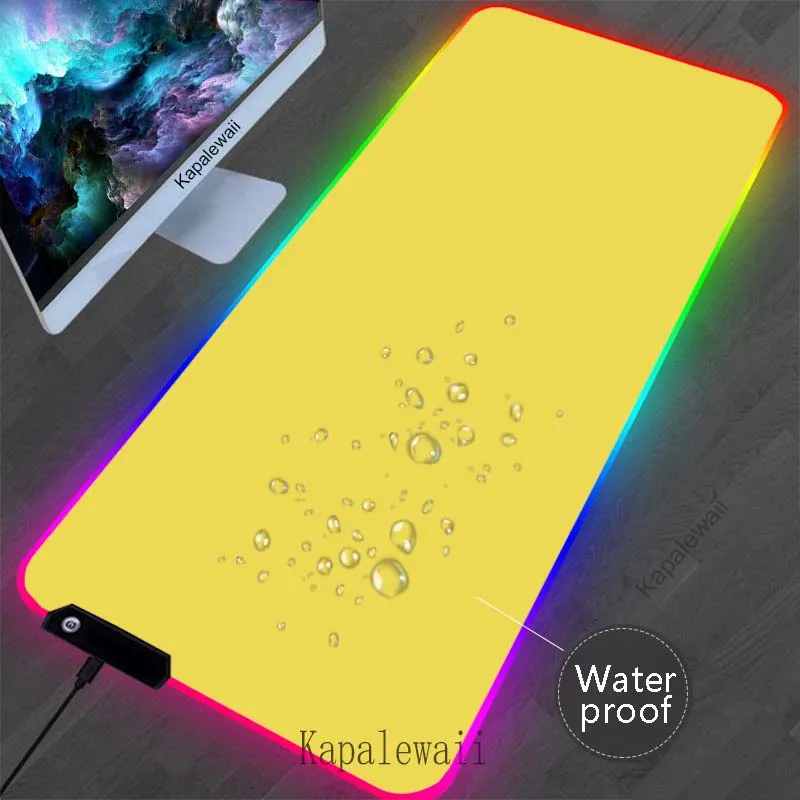 

RGB Pure Yellow Gaming Mouse Pad Large Mousepad Rubber Waterproof Mouse Mat Non-slip Desk Mats DIY Keyboard Mat 900x400mm XXXL
