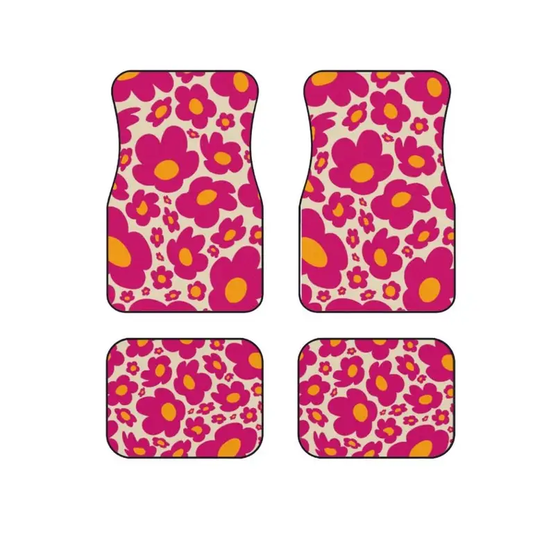 

Retro Car Mats for Women, Hot Pink Flower Power Car Accessories for Women (car mat set of 4)