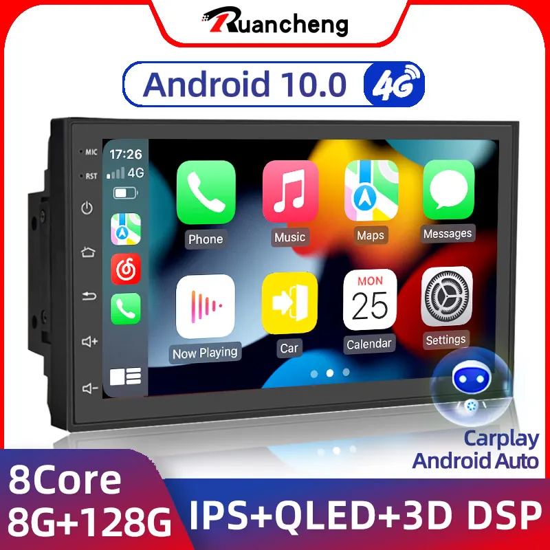 Ruancheng 8G 128G 2 Din Android 10 Car Radio GPS AI Carplay Auto Stereo ...