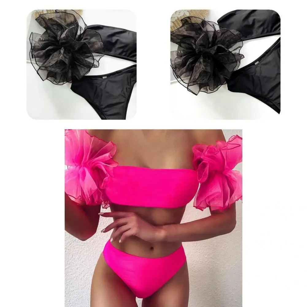

Bathing Suit Stretchy Bra Briefs Set Quick Drying Breathable Stylish Off Shoulder Bra Tummy Control Briefs Bikini