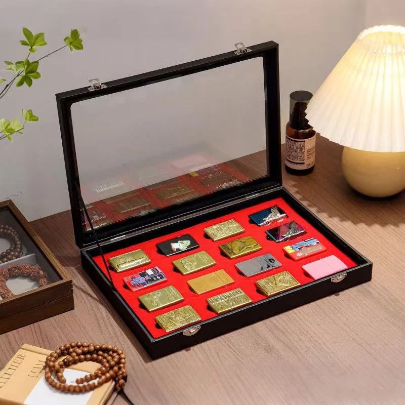 Lighter storage box, multi compartment lighter display rack, vintage windproof lighter collection box