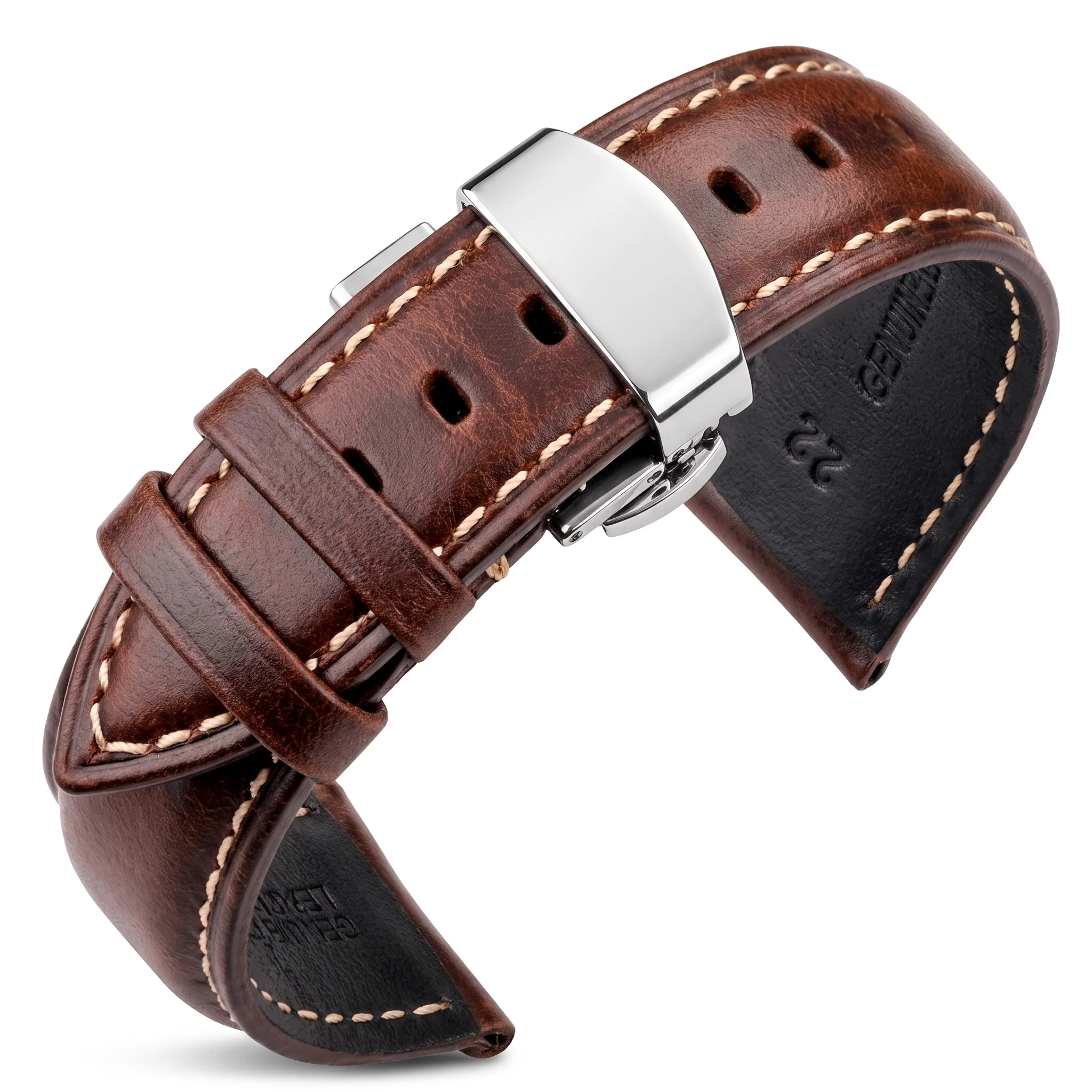 Premium Top Grain Leather Smart Watchband with Quick Release and Butterfly Buckle Design