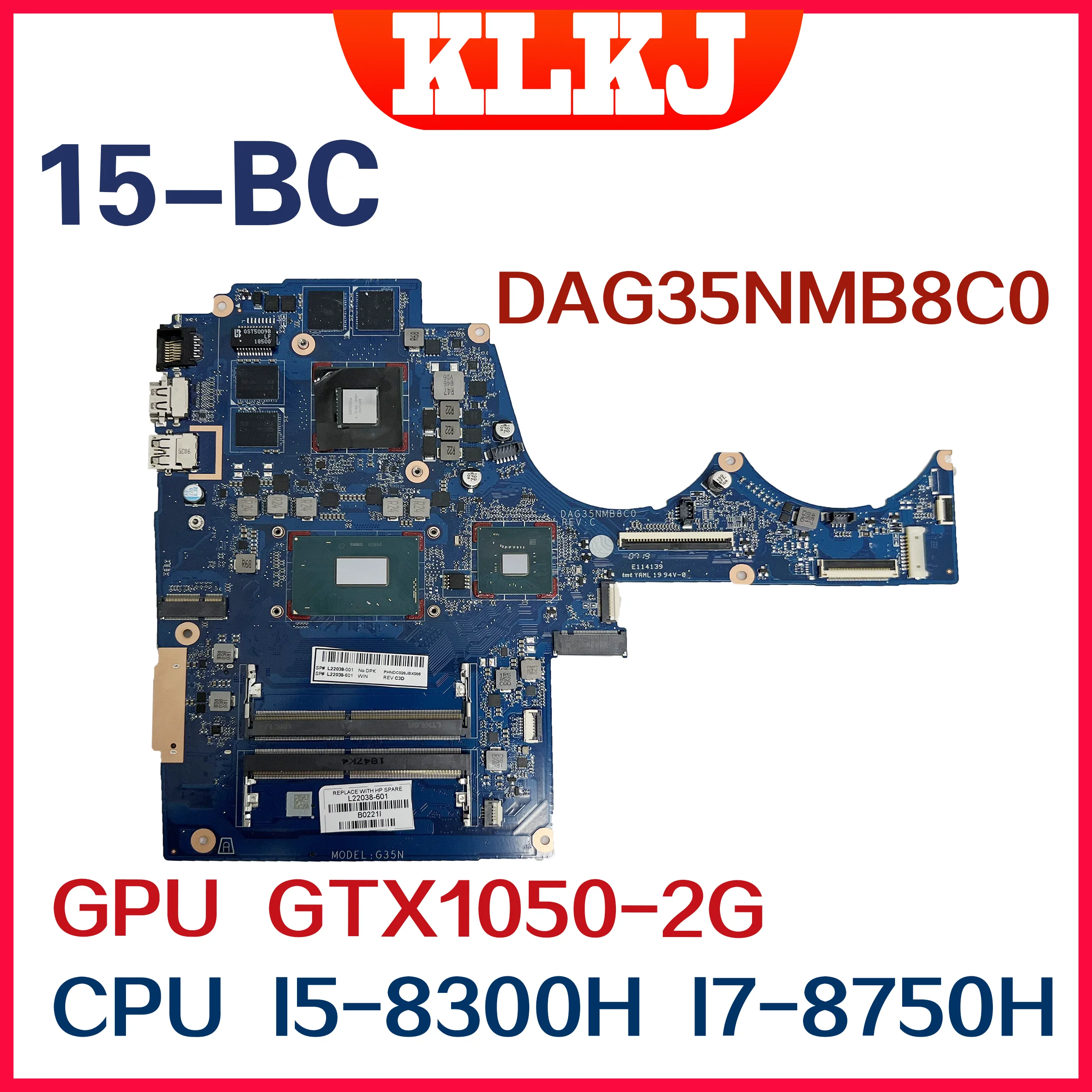 Scheda Madre Dinzi L22038-601 L22038-001 Per Scheda Madre Per Laptop Hp Pavilion 15-Bc Muslimcon I7-8750H I5-8300H Gtx1050-2Gb