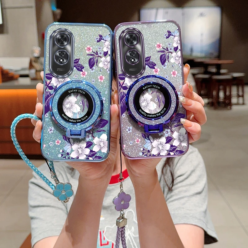 Purple Flowers Plating Bracelet Holder Phone Case Cover