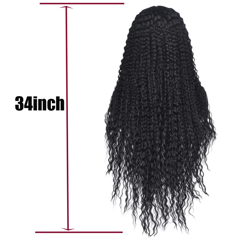 Parrucche sintetiche con frontino in pizzo, 34 pollici, capelli ricci lunghi, parrucche con frontino in pizzo per donna, colore marrone ombré, parrucca cosplay con frontino in pizzo HD, resistente al calore - immagine 4
